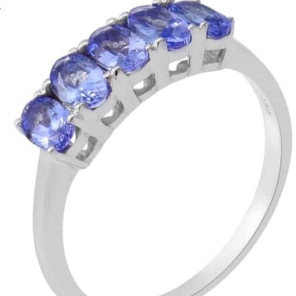 Genuine 5 Oval Tanzanites in Platinum over Sterling Silver Ring Sz ! NEW - Picture 3 of 9